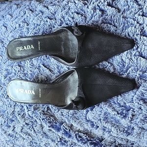 Prada Black Italian Suede Open Back 2” Heel SZ 36.5 (6.5)